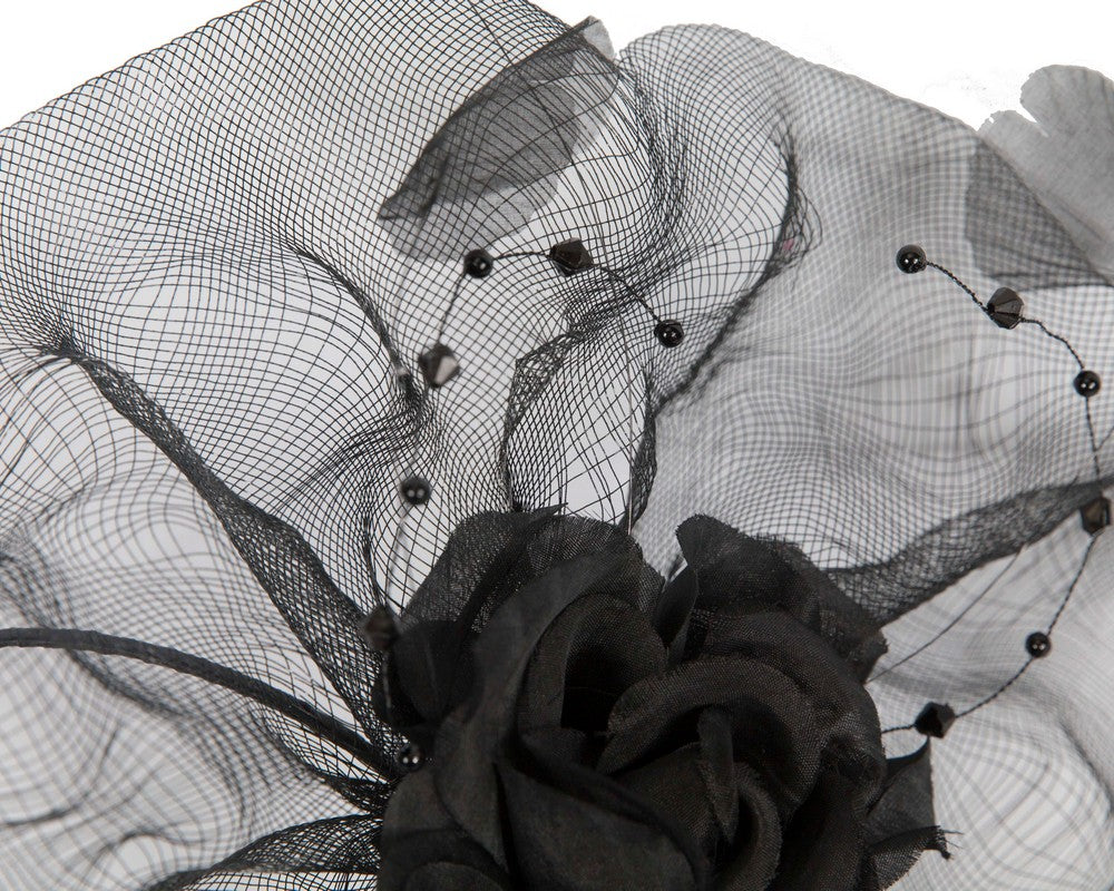 Large black fascinator with flower SPSC46-2