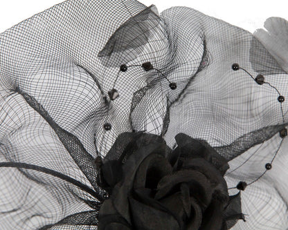 Large black fascinator with flower SPSC46-2