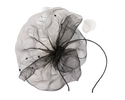 Large black fascinator with white flower