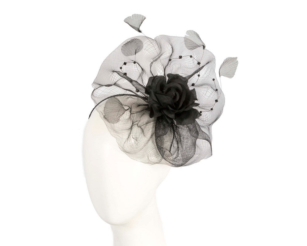 Large black fascinator with flower SPSC46-0