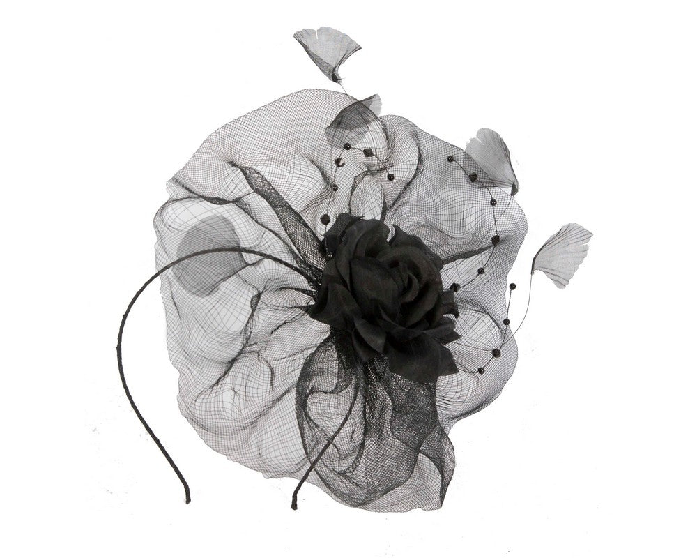 Large black fascinator with flower SPSC46-1