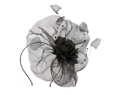 Large black fascinator with flower SPSC46-1