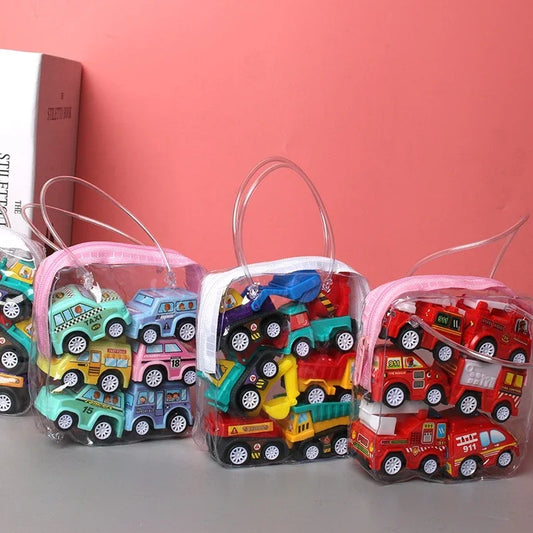 6pcs Car Model Toy Set with organizer bag for children multivariant-0