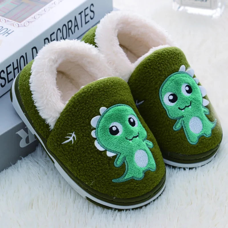 Padded Green Non-slip Slippers with Dinosaur-0
