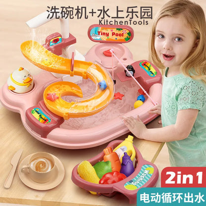 Toy Fishing at the Pool & wash the dishes! with lights and sounds for chidren multivariant-3