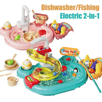 Toy Fishing at the Pool & wash the dishes! with lights and sounds for chidren multivariant-4