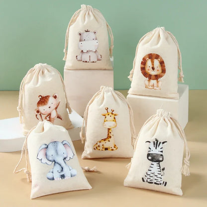 Set of 6 cotton canvas bags with multi-variant animals-1