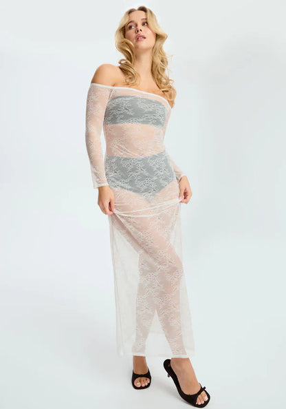 Sheer Lace Off-Shoulded Maxi Dress Blush Cascade White-4