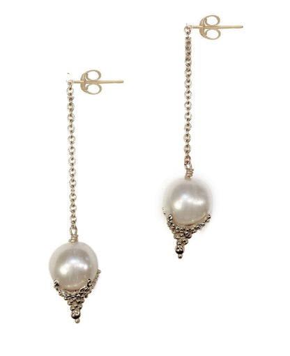 Pearl Drop Earrings-Small Dots in sterling silver or gold plate.