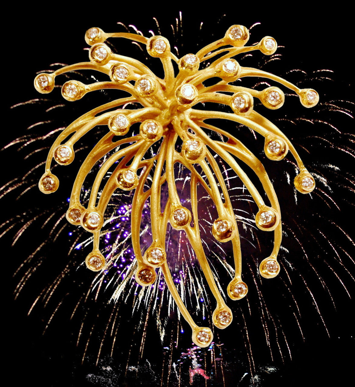 Superstar Necklace. Fireworks Pendant-Diamonds in 18K Gold: Life is a Celebration!