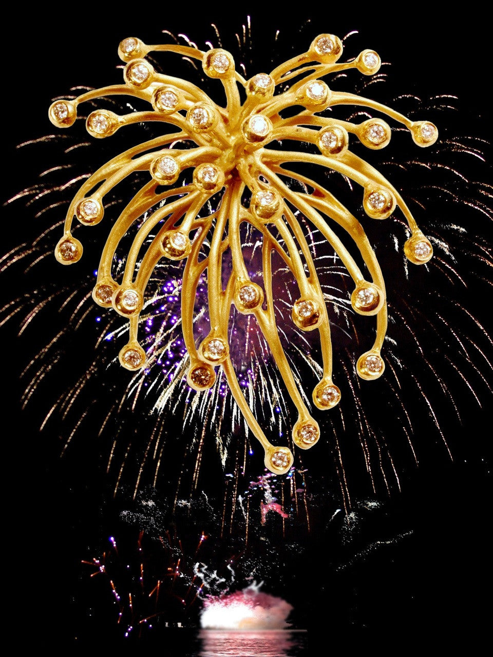 Superstar Necklace. Fireworks Pendant-Diamonds in 18K Gold: Life is a Celebration!