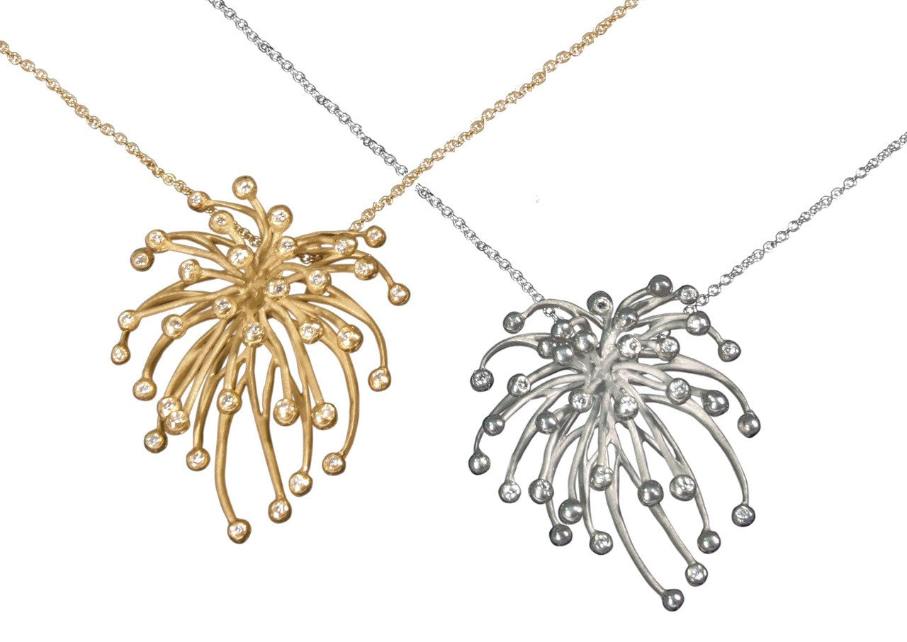 Superstar Necklace. Fireworks Pendant-Sterling Silver & diamonds with plate options