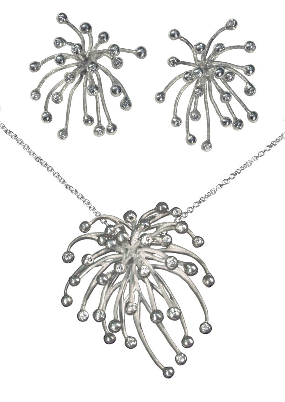 Superstar Necklace. Fireworks Pendant-Sterling Silver & diamonds with plate options