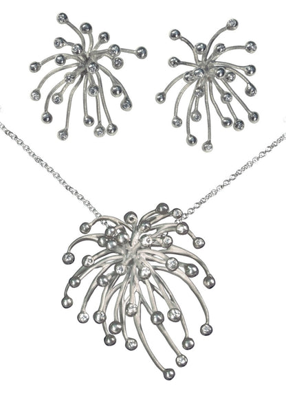 Superstar Necklace. Fireworks Pendant-Sterling Silver & diamonds with plate options