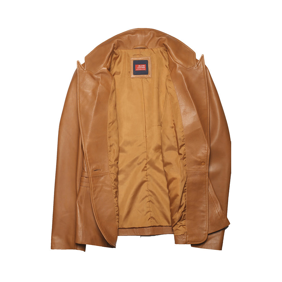 Sylvia Womens Lambskin Tan Leather Blazer