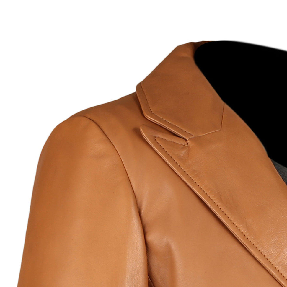 Sylvia Womens Lambskin Tan Leather Blazer