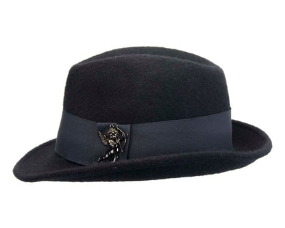 French navy mohair rabbit fur unisex fedora hat