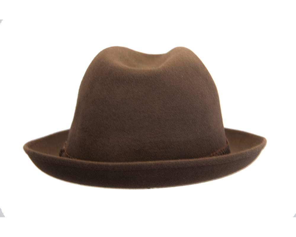 Brown unisex rabbit fur fedora hat T111