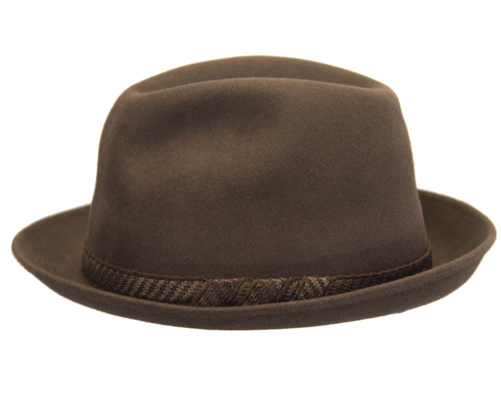 Brown unisex rabbit fur fedora hat T111