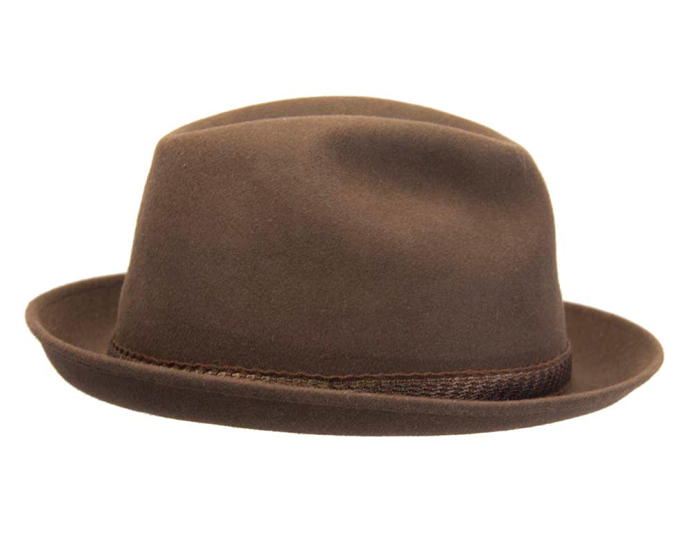 Brown unisex rabbit fur fedora hat T111