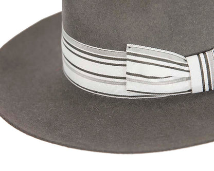 Grey rabbit fur wide brim fedora hat