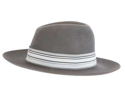 Grey rabbit fur wide brim fedora hat