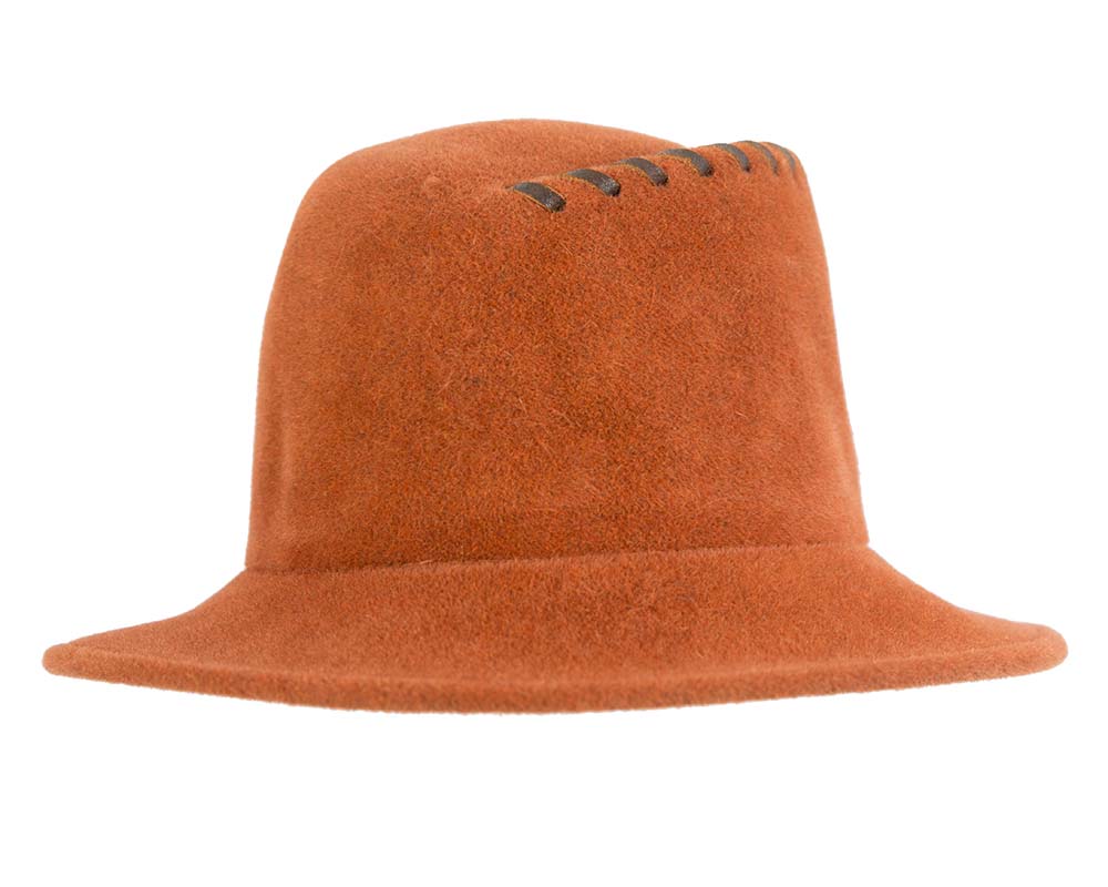 Exclusive orange bucket hat with leather trim