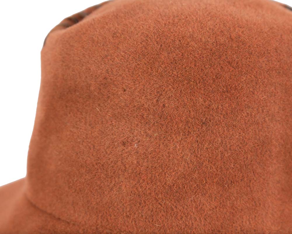 Exclusive orange bucket hat with leather trim