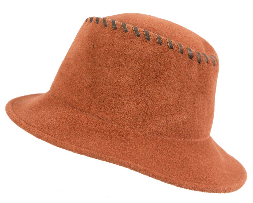 Exclusive orange bucket hat with leather trim