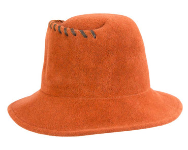 Exclusive orange bucket hat with leather trim