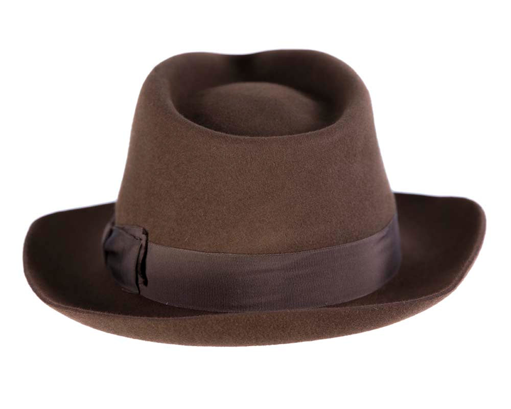 Brown unisex rabbit fur fedora hat T122