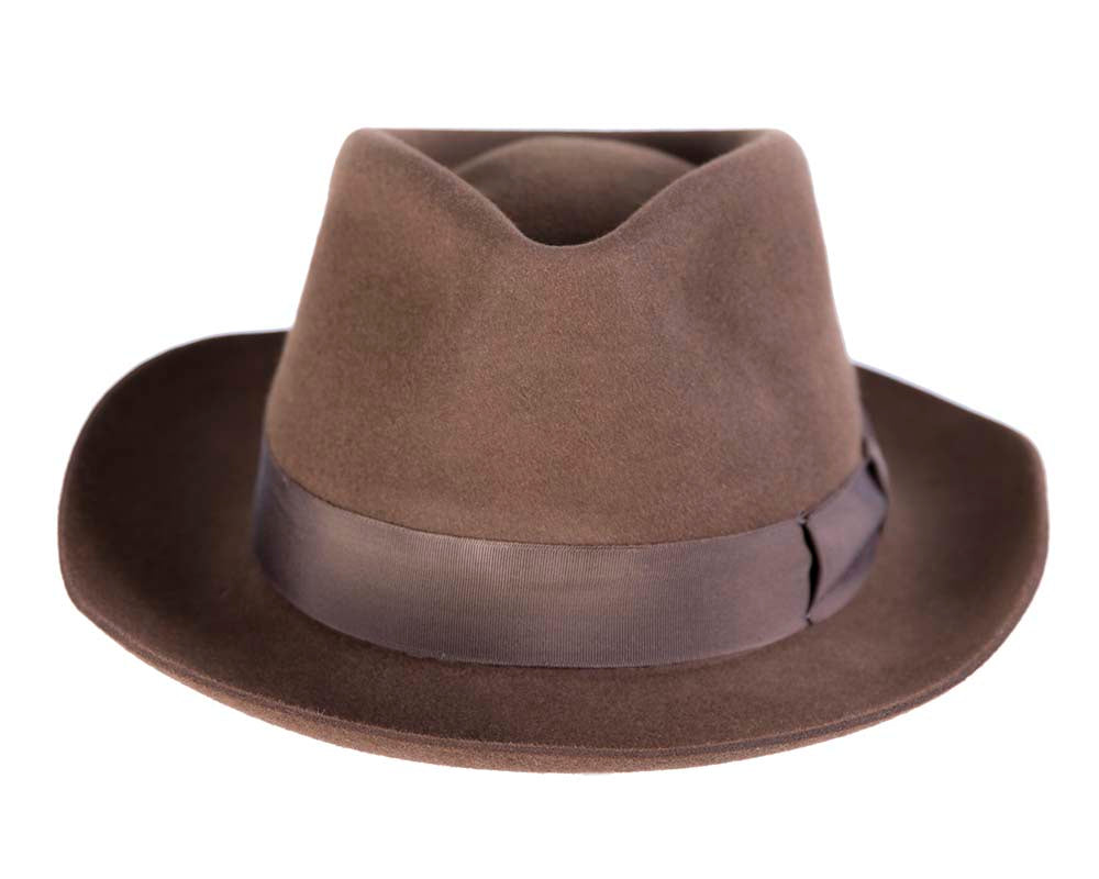 Brown unisex rabbit fur fedora hat T122