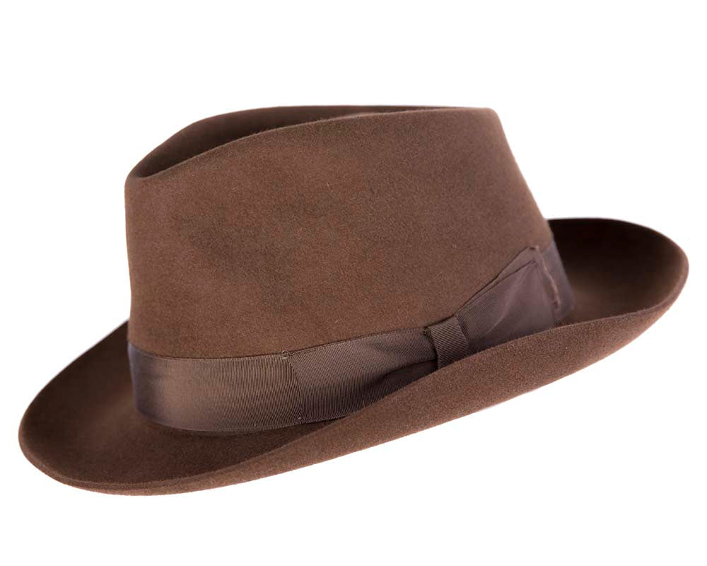 Brown unisex rabbit fur fedora hat T122