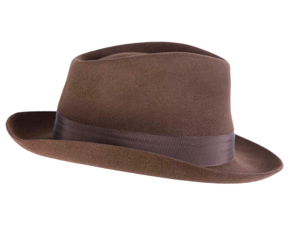 Brown unisex rabbit fur fedora hat T122