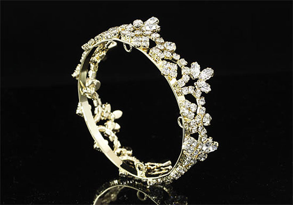 Bridal Flower Girl / Baby Round Full Circle Rhinestone Gold Mini Tiara Crown XT1238