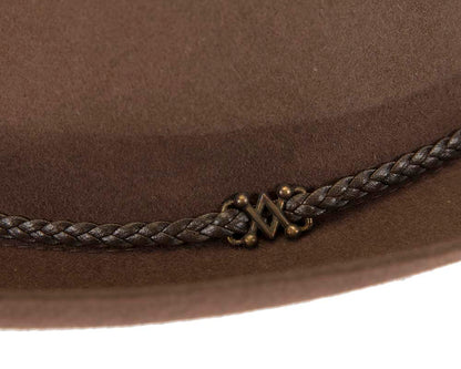 Brown unisex rabbit fur fedora hat, leather trim & buckle