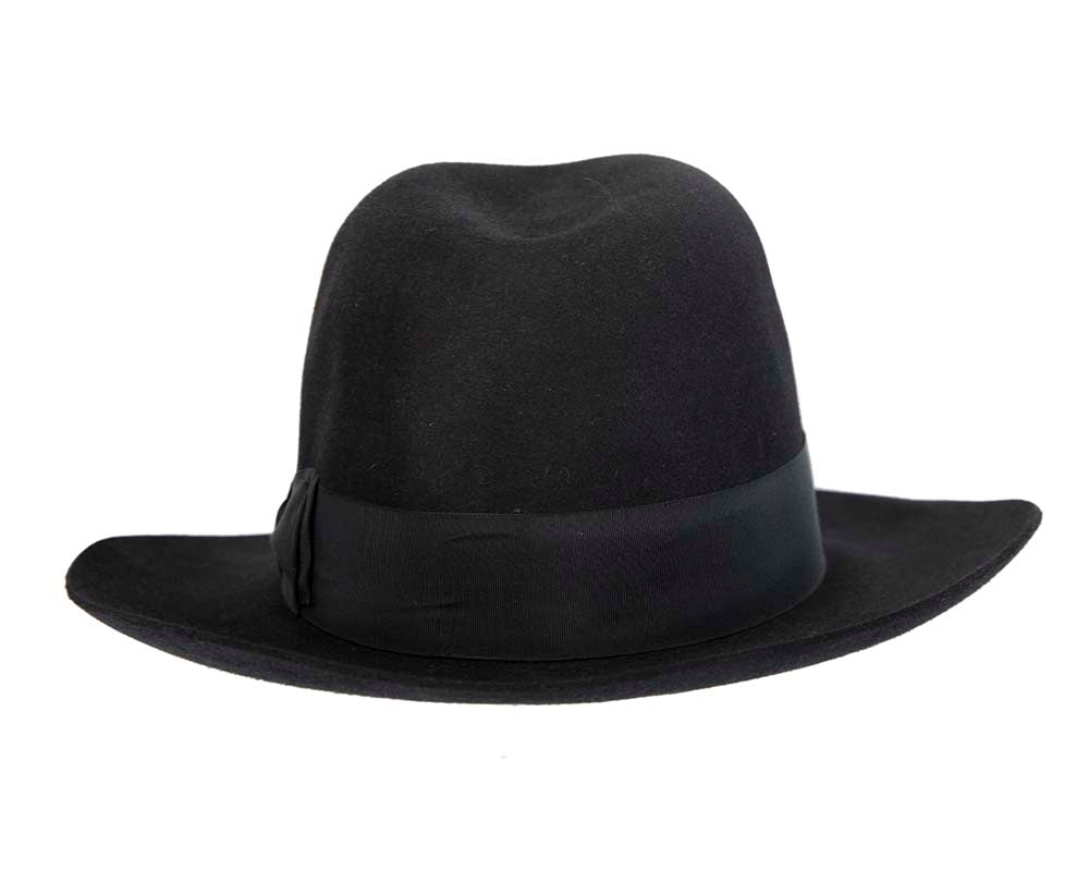 Black rabbit fur wide brim fedora hat
