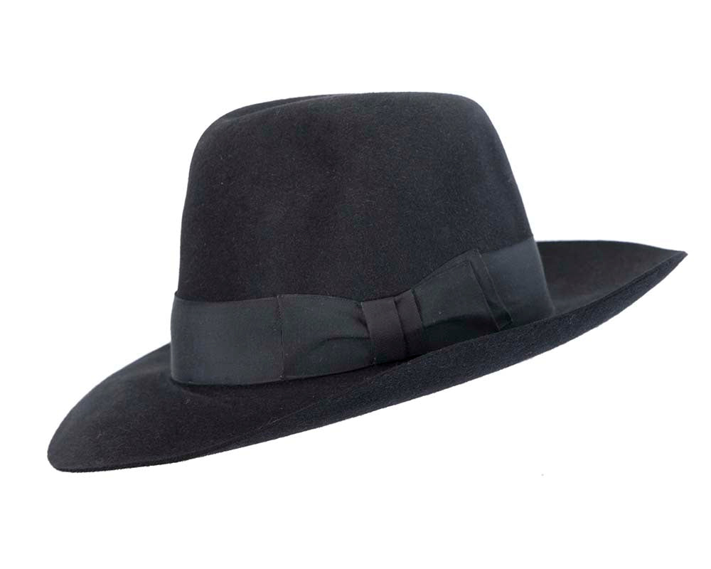 Black rabbit fur wide brim fedora hat