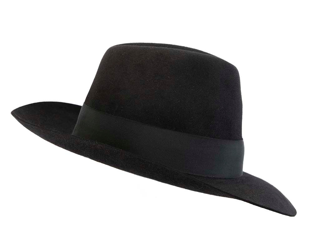 Black rabbit fur wide brim fedora hat