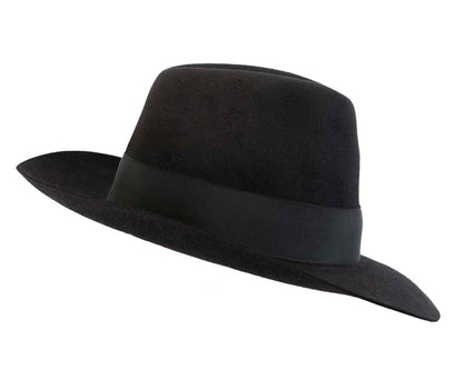 Black rabbit fur wide brim fedora hat