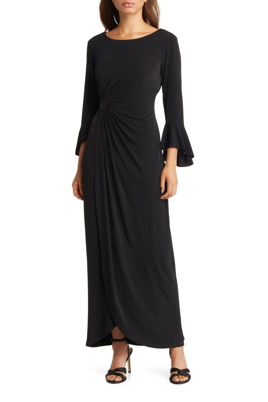 Connected Apparel Bell Sleeve Gathered Waist Gown-0