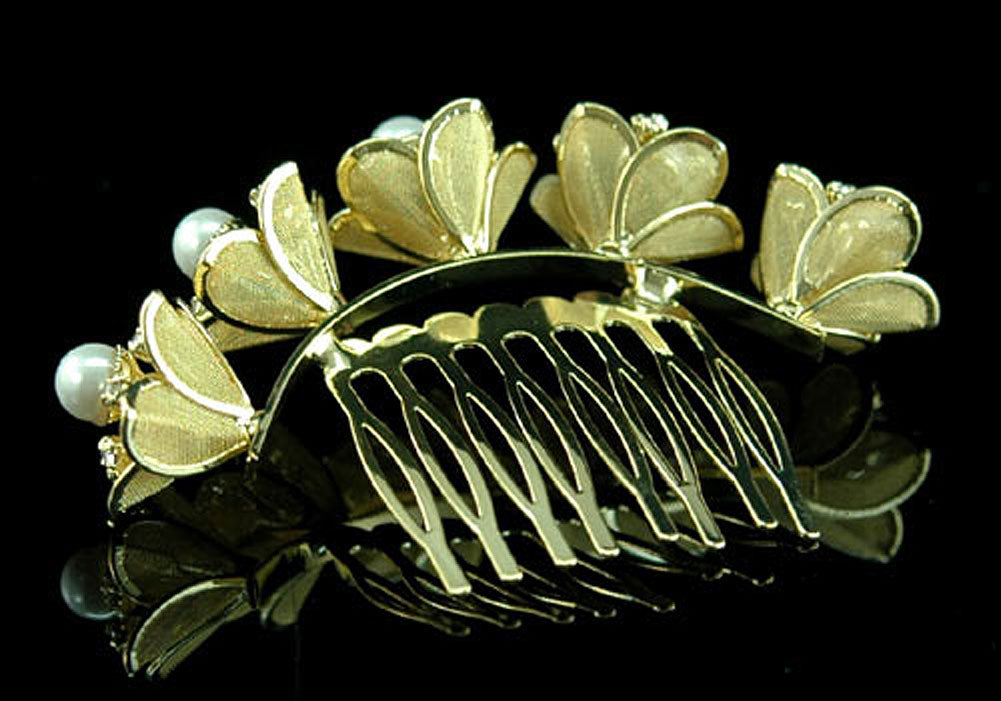Bride / Flower Girl Crystal Pearl Gold Plated Tiara Comb XT1316