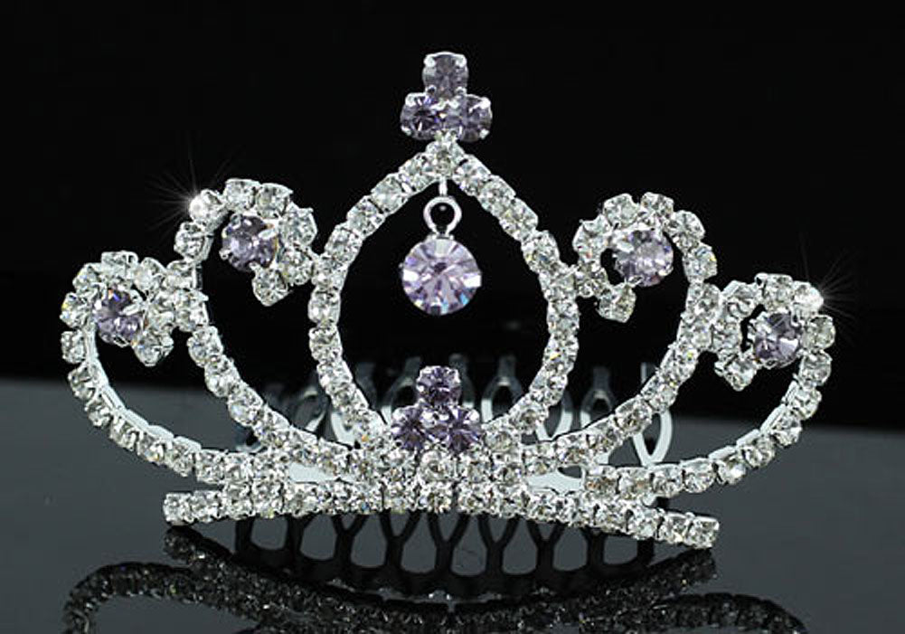 Bridal Wedding Flower Girl Purple Mini Tiara Comb XT1482