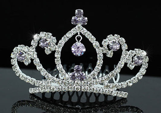 Bridal Wedding Flower Girl Purple Mini Tiara Comb XT1482