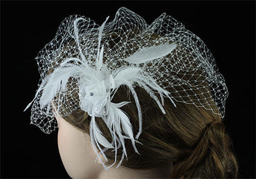 Bridal Wedding Birdcage Netting Veil with Feathers Fascinator Flower XT1574