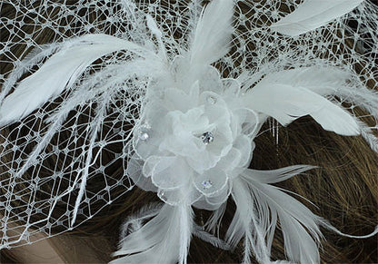 Bridal Wedding Birdcage Netting Veil with Feathers Fascinator Flower XT1574