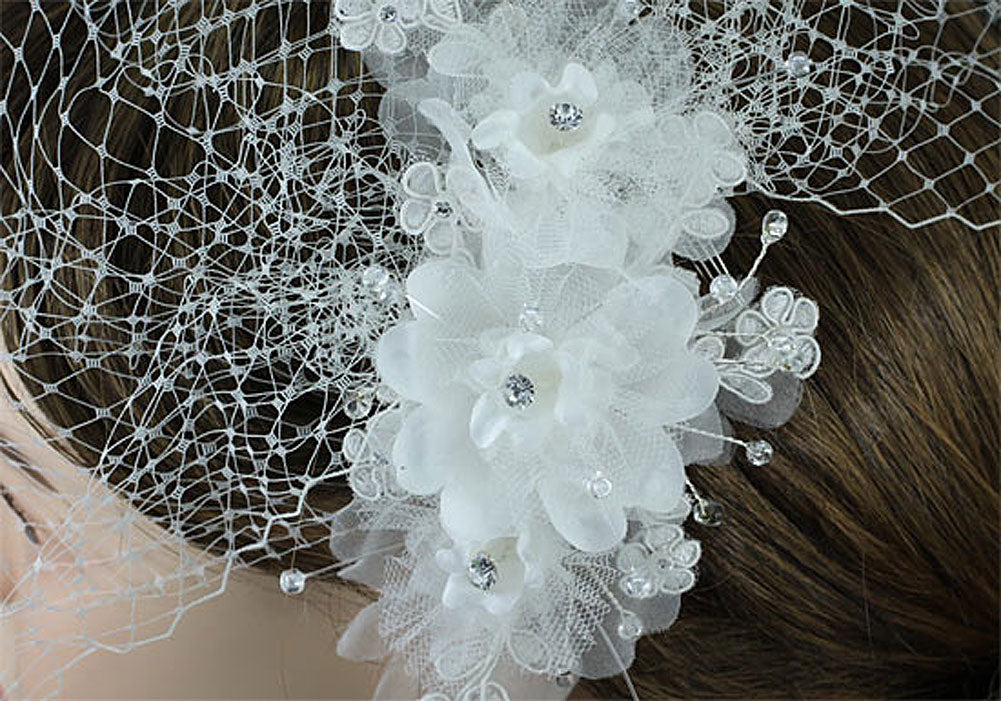 Bridal Wedding Birdcage Netting Veil with Feathers Fascinator Flower XT1576
