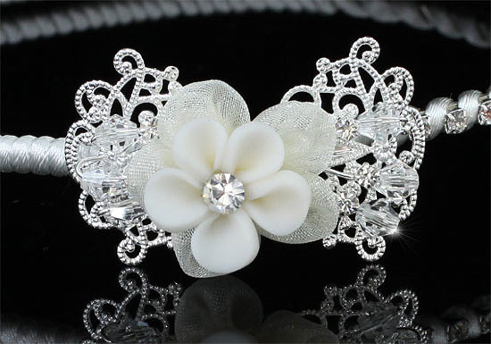 Bridal Flower Girl Ivory Fabric Ceramic Headband Tiara XT1597