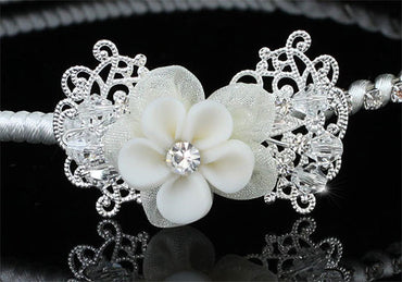 Bridal Flower Girl Ivory Fabric Ceramic Headband Tiara XT1597