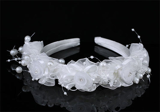 Bridal Flower Girl White Fabric Headband Tiara XT1643